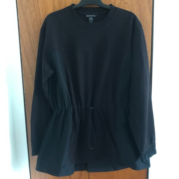 Like New Athleta Black Crew Neck Cinched Lightweight Peplum Sweatshirt M - Picture 6 of 12